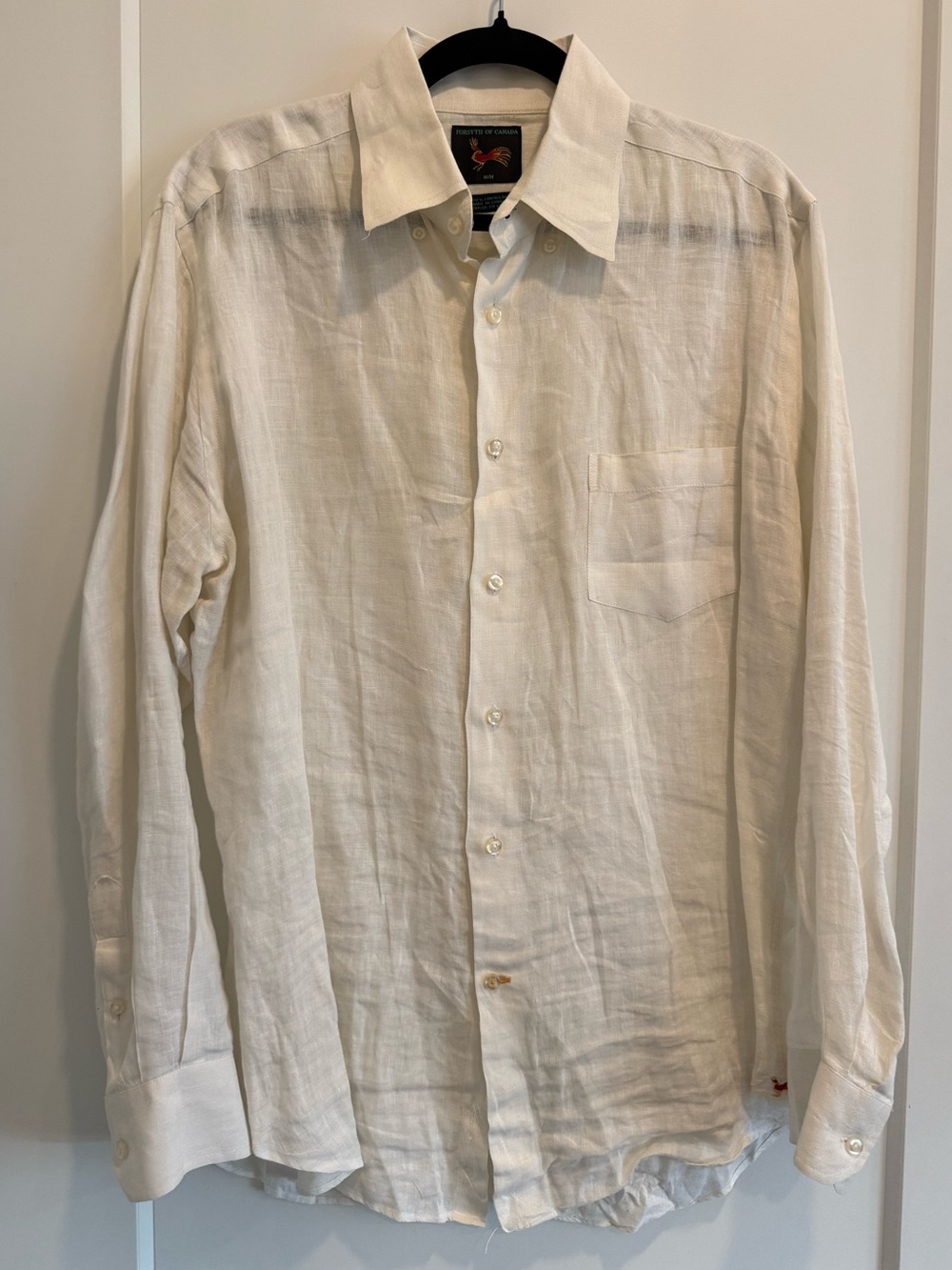 Forsyth of Canada Men's Casual White Button-Down Shirt 100% Linen Size M